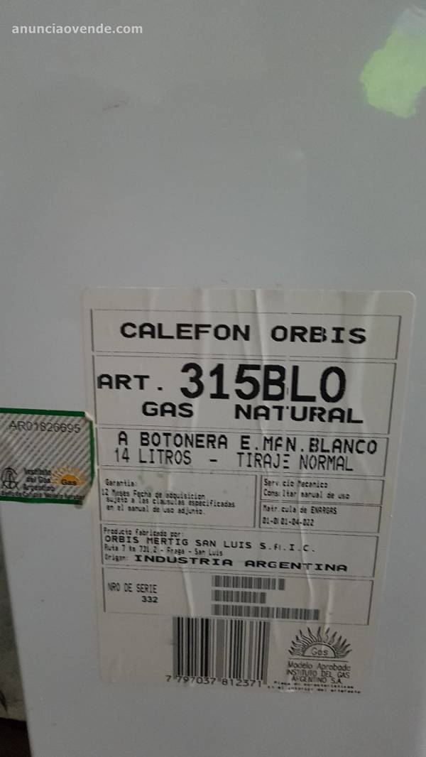 Calefon Orbis 315 BLO gas natural 2