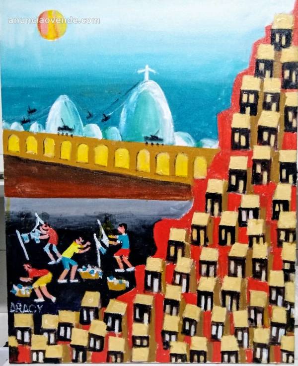 Aracy artista naif tema favela 40x50 2