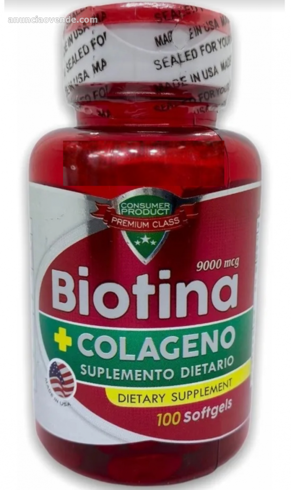 Biotina 9000 mcg + colágeno 100 sofgels  1