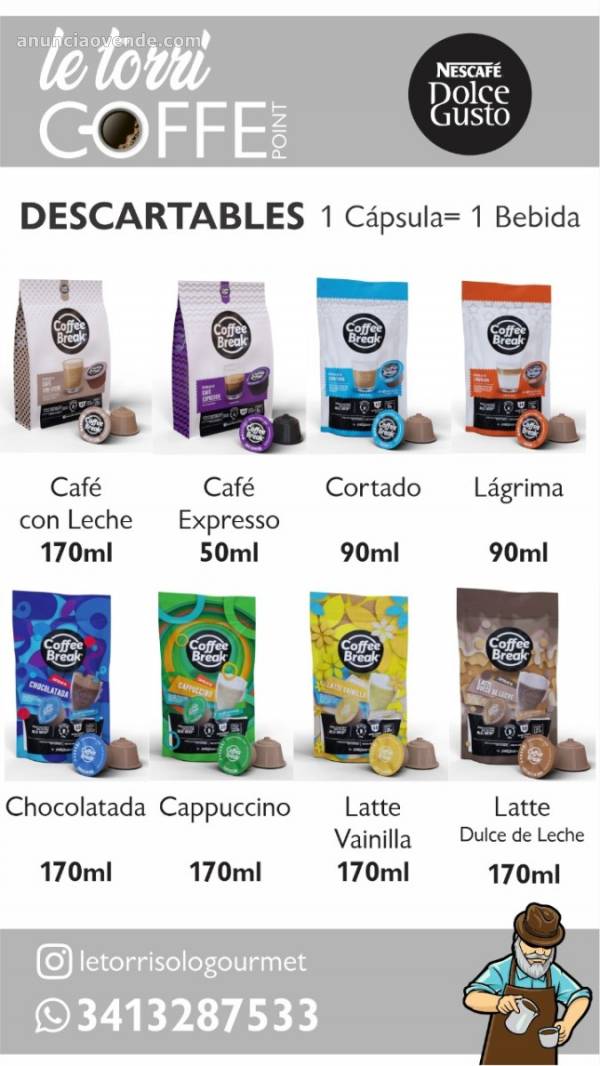 cafe y capsulas nespresso y dolce